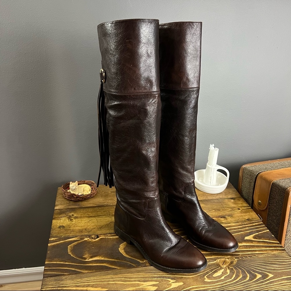 Michael Kors Rhea over knee tall boots in dark reddish brown